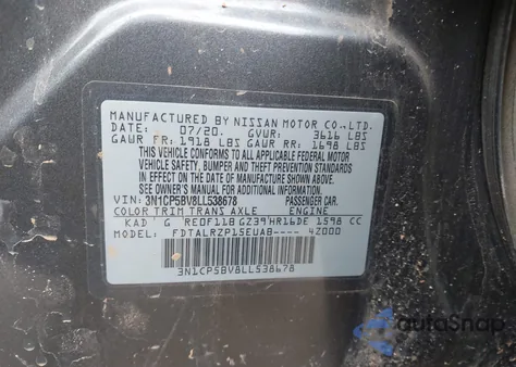 2020 Nissan Kicks S Xtronic Cvt z USA, uszkodzony, nr VIN 3N1CP5BV8LL538678